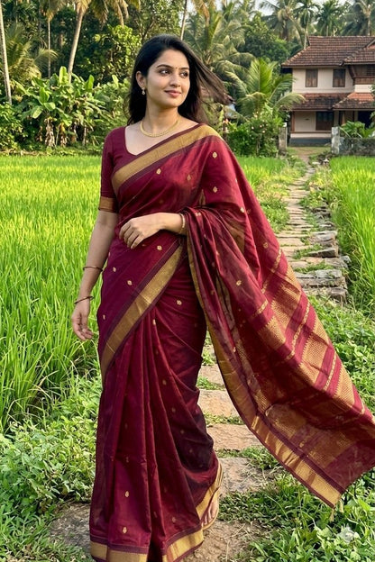 Kalyani Cotton Maroon Saree