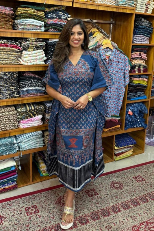 Blue Kaftan with Small Floral Print