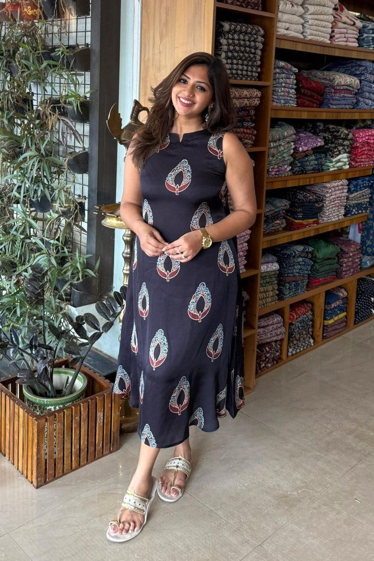 Black Modal Silk A Line Dress