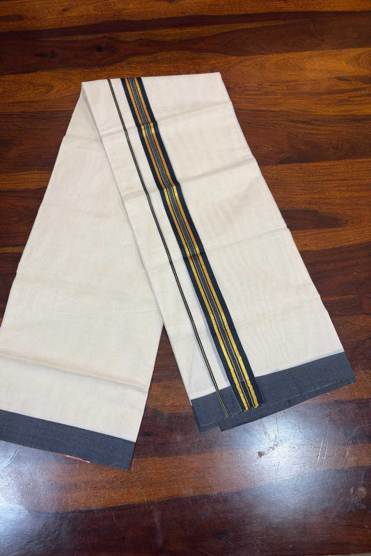 Offwhite Dhothi with Black & Golden Border