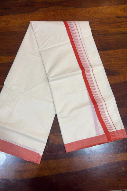 Offwhite Dhothi Orange Thick & Thin Stripe Border
