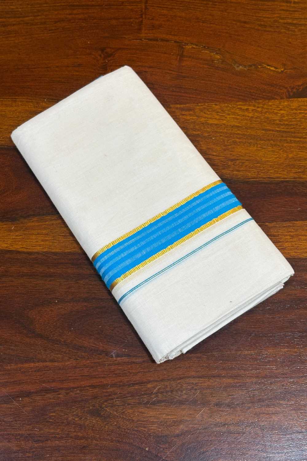 Offwhite Dhothi with Dark Blue Golden Border