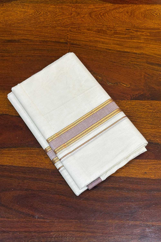 Offwhite Light Brown & Golden Border Dhothi