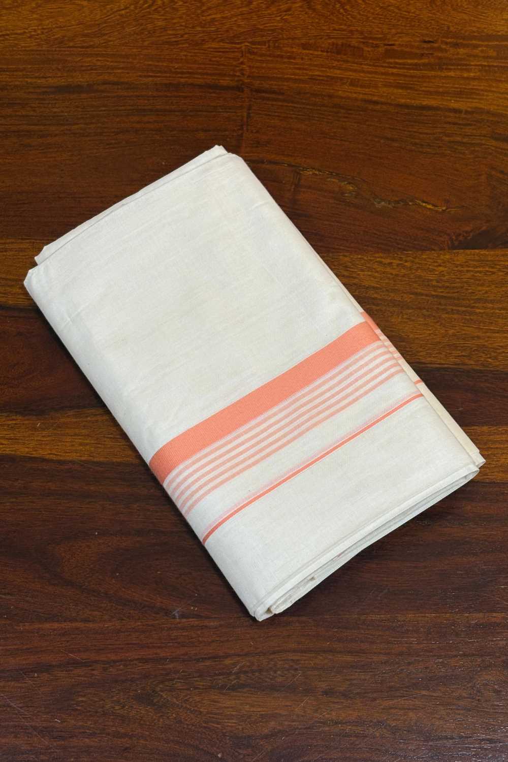 Offwhite Pure Cotton Dhothi with Orange Border