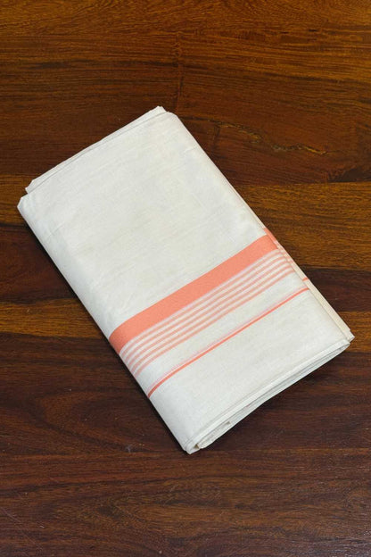 Offwhite Pure Cotton Dhothi with Orange Border