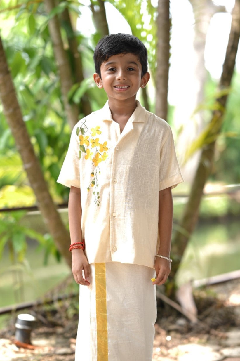 Offwhite Half Sleeve Shirt with Kanikonna Handpainted