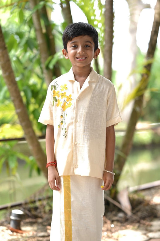 Offwhite Half Sleeve Shirt with Kanikonna Handpainted