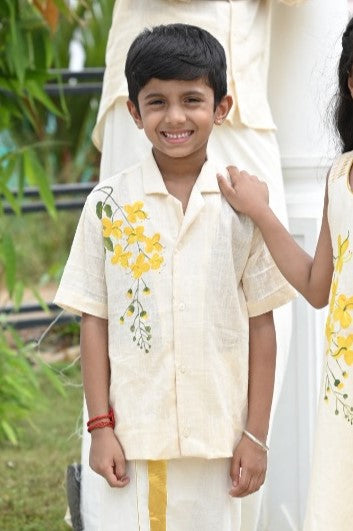 Offwhite Half Sleeve Shirt with Kanikonna Handpainted