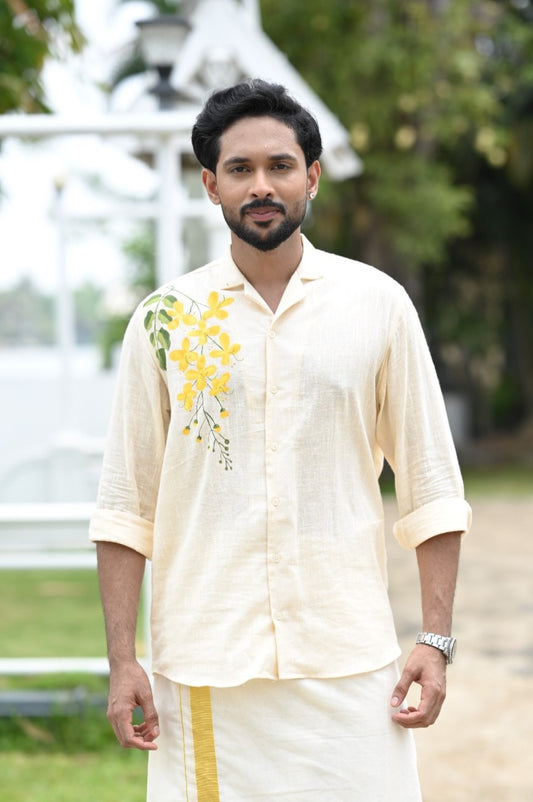 Offwhite Full Sleeve Shirt with Kanikonna Handpainted