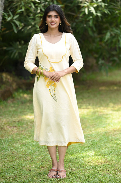 Offwhite Aline Kurti with Kanikonna Handpainted