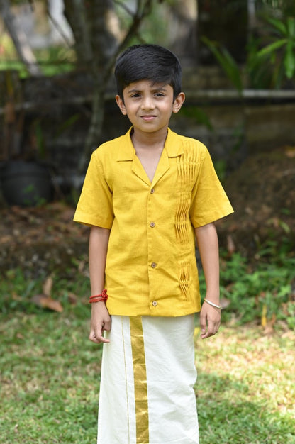 Yellow Half Sleeve Shirt with Pin Tuck