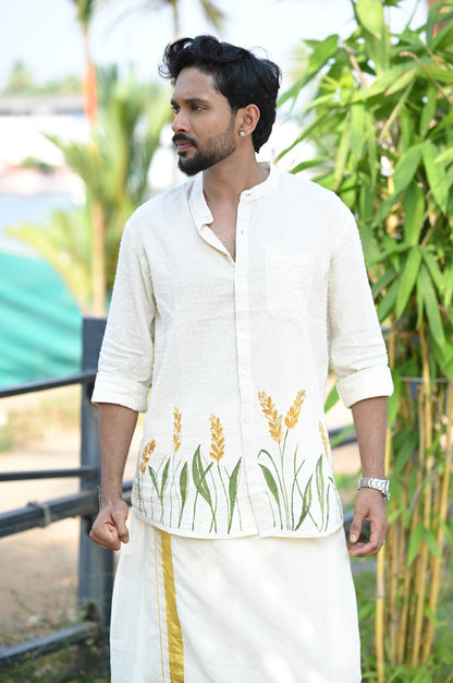 Offwhite Full Sleeve Shirt with Nelkathir Handpainted