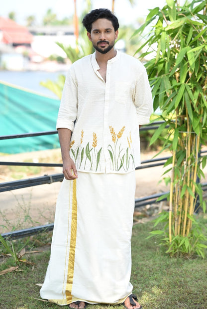 Offwhite Full Sleeve Shirt with Nelkathir Handpainted
