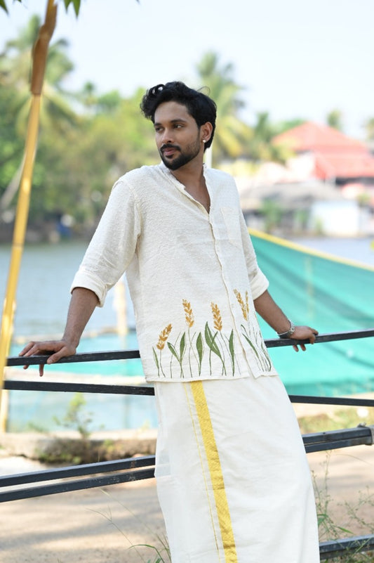 Offwhite Full Sleeve Shirt with Nelkathir Handpainted