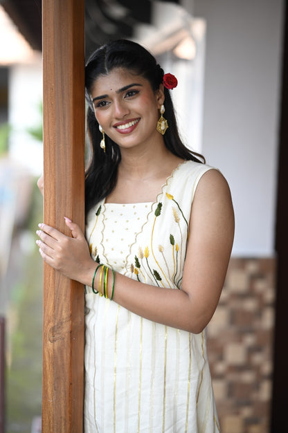 Offwhite Aline Dress with Scallop Neck