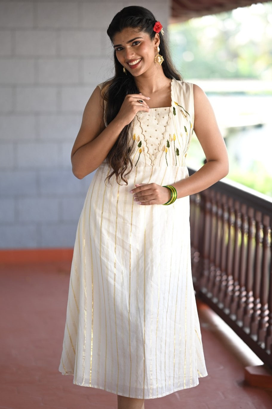 Offwhite Aline Dress with Scallop Neck