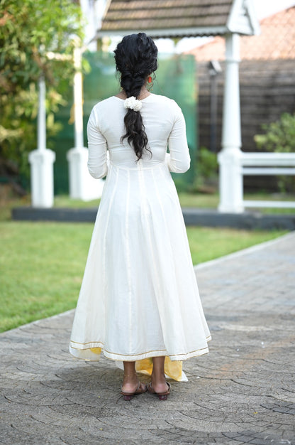 Hand Painted Kanikonna Offwhite Mul Chanderi Anarkali