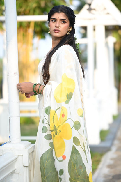 Offwhite Blouse with Kanikonna Handpainted