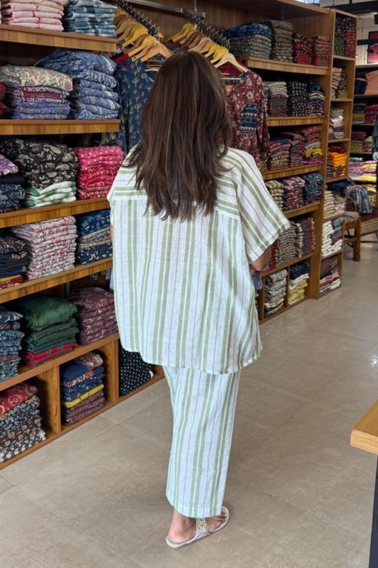 Offwhite Handloom Green Stipes Co-Ordset