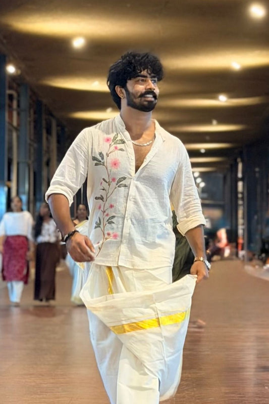 Offwhite Full Sleeve Shirt with Thottavadi Handpaint