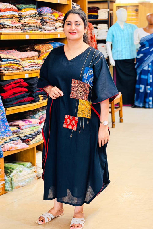 Black Kaftan with Ajrakh Patch