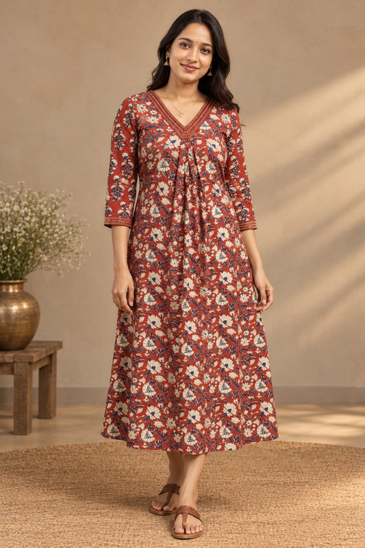 Kalamkari Printed V Neck Kurti