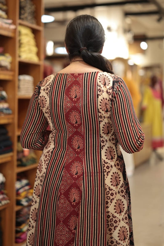 Peacock Motif with Stripe Panel Anarkali