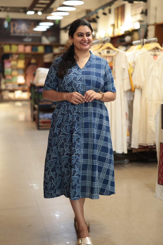 Indigo & White Patch A Aline Dress