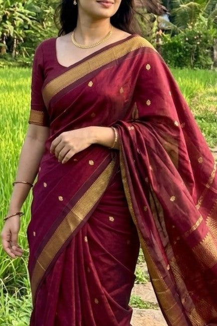 Kalyani Cotton Maroon Saree