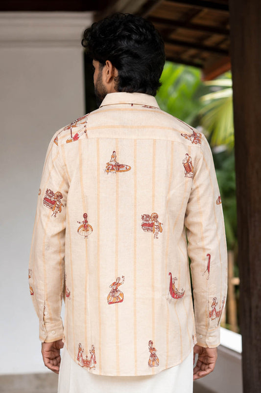 Beige Stripes Shirt with Onam Print