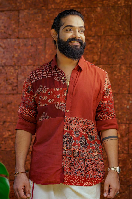 Red Ajrakh Multi Printed Ptach FS Shirt