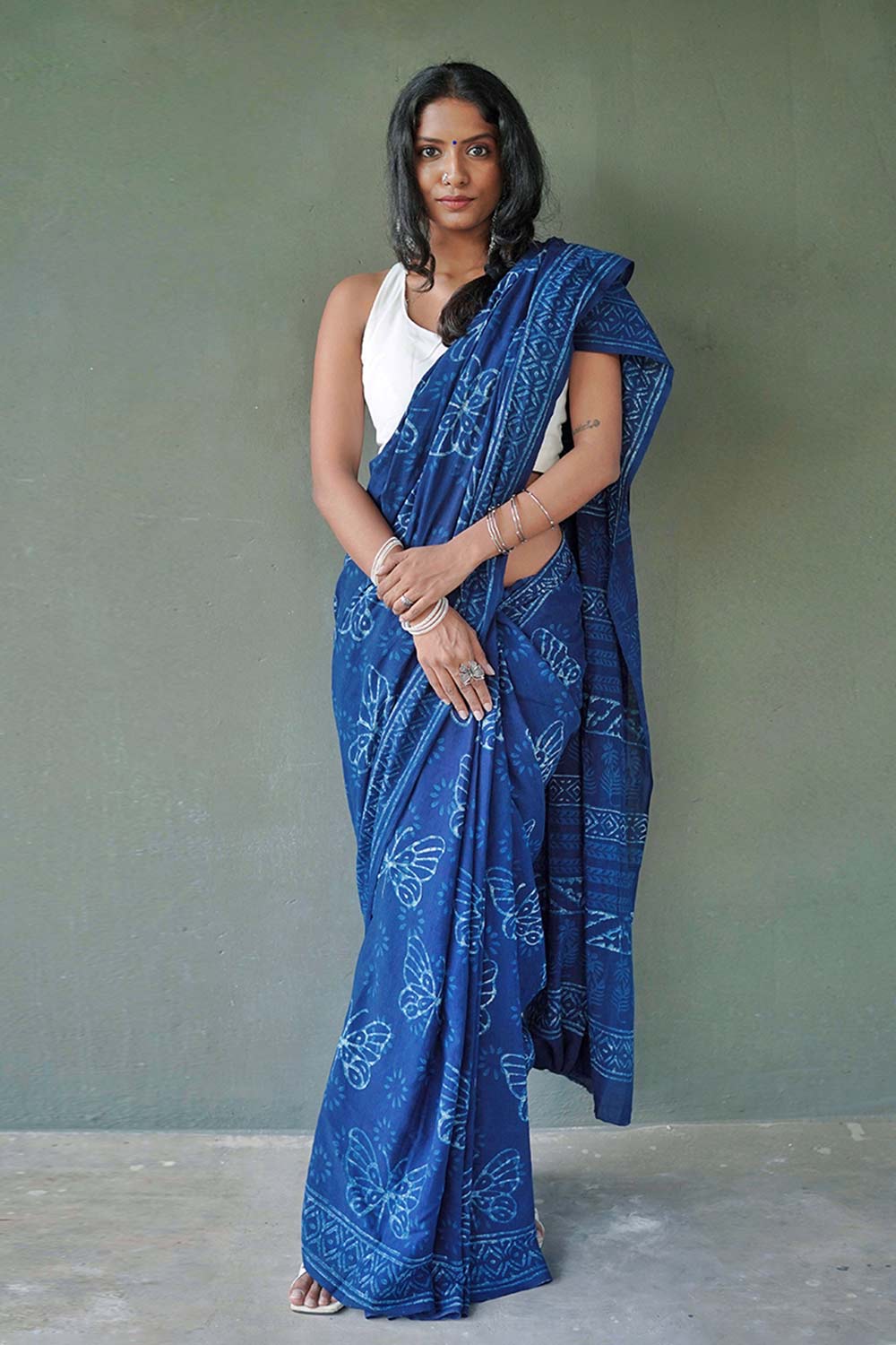 Indigo Dabu Butterfly Saree