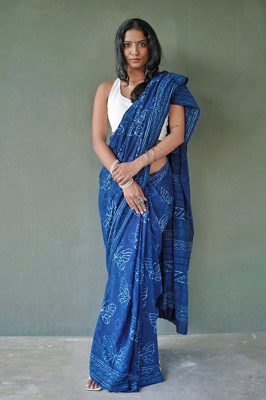 Indigo Dabu Butterfly Saree