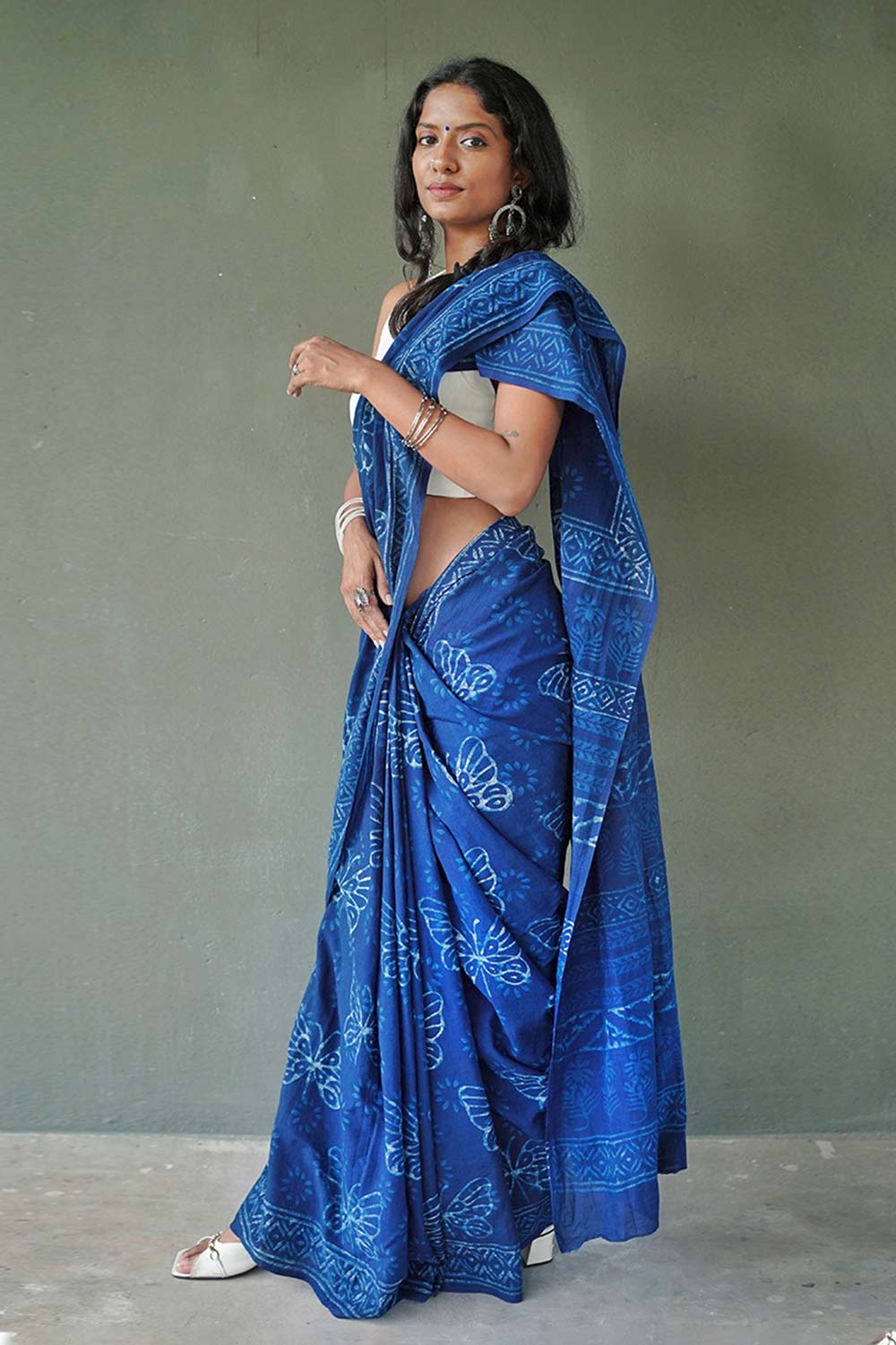 Indigo Dabu Butterfly Saree