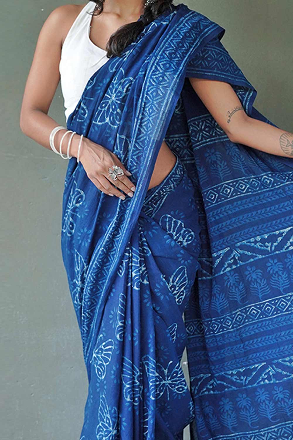 Indigo Dabu Butterfly Saree