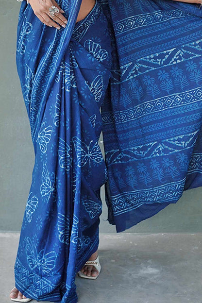 Indigo Dabu Butterfly Saree