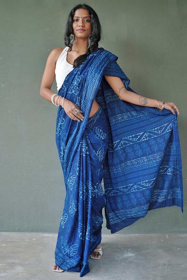 Indigo Dabu Butterfly Saree