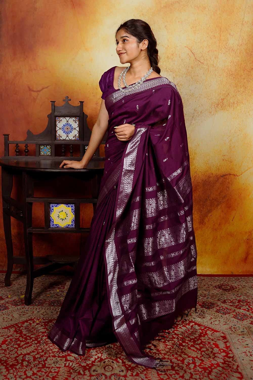 Purple Gadwal Cotton Saree