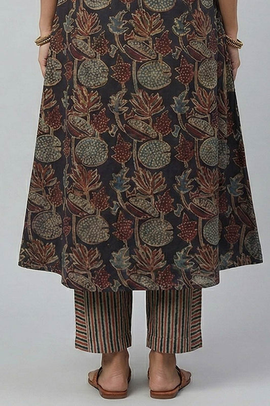 Black A Line Lotus & Leaf Print Co-ord Set