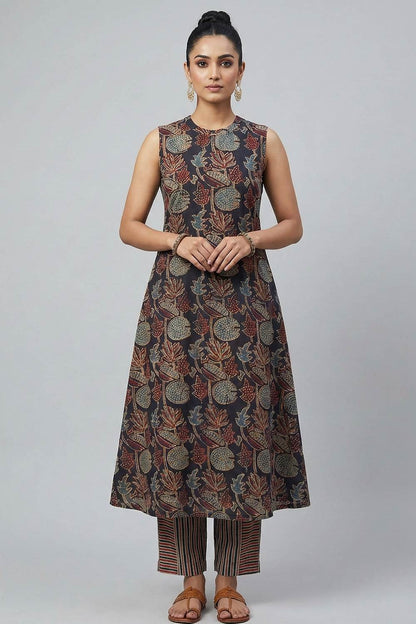 Black A Line Lotus & Leaf Print Co-ord Set