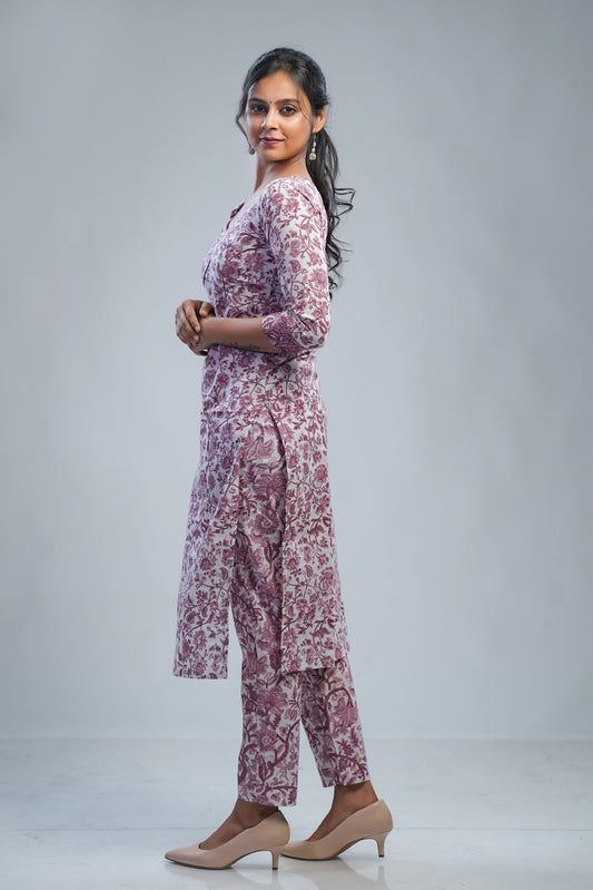 Rosewood Pink Sanganeri Co-ord Set