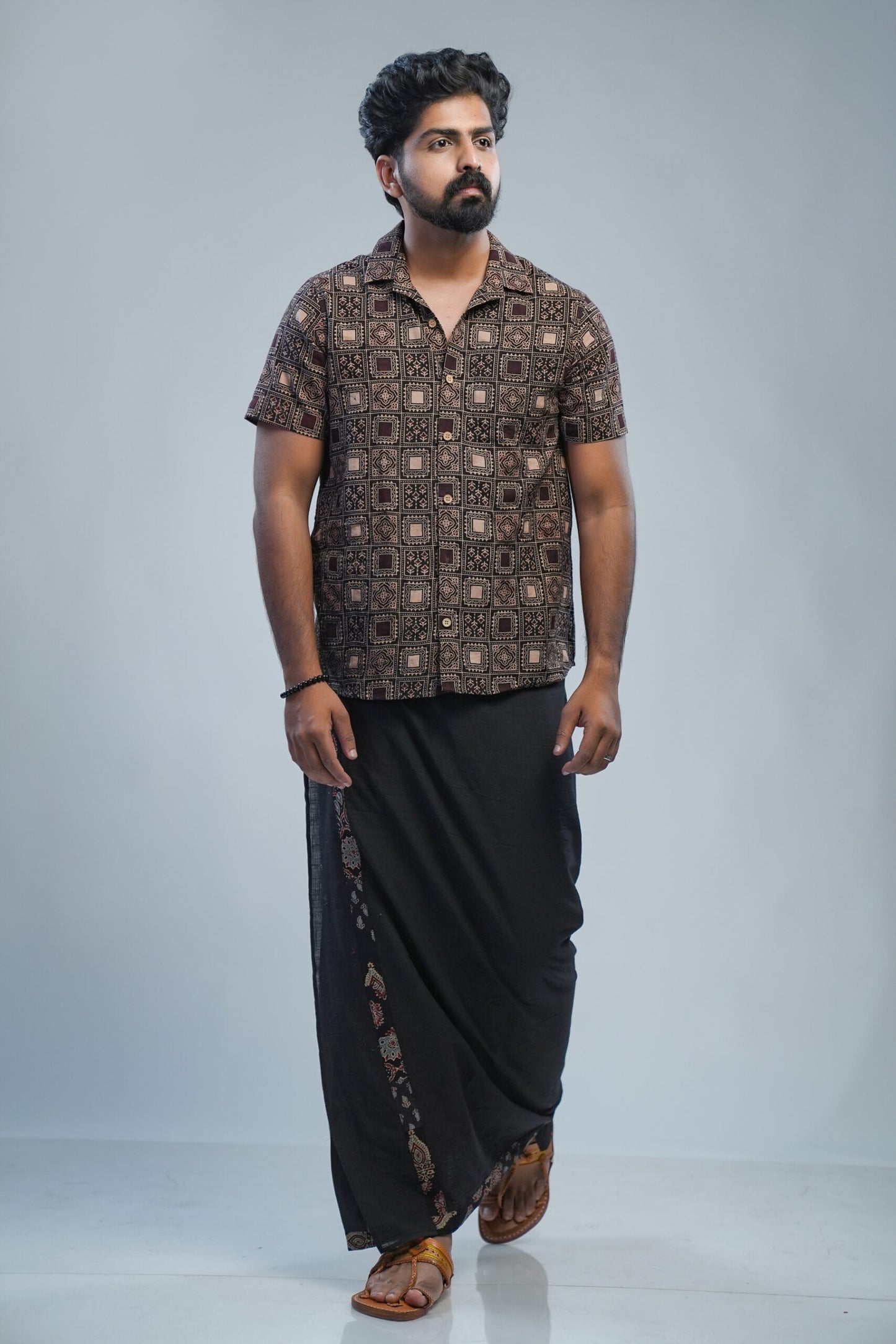 Black Ajrak Rangoli Print Shirt