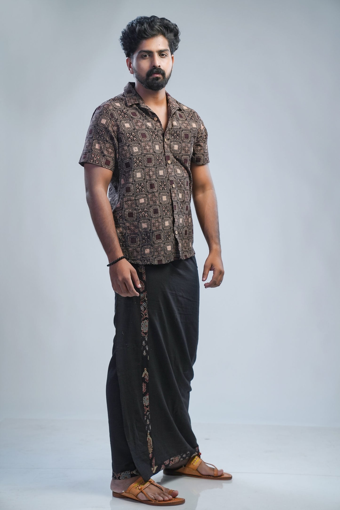 Black Ajrak Rangoli Print Shirt