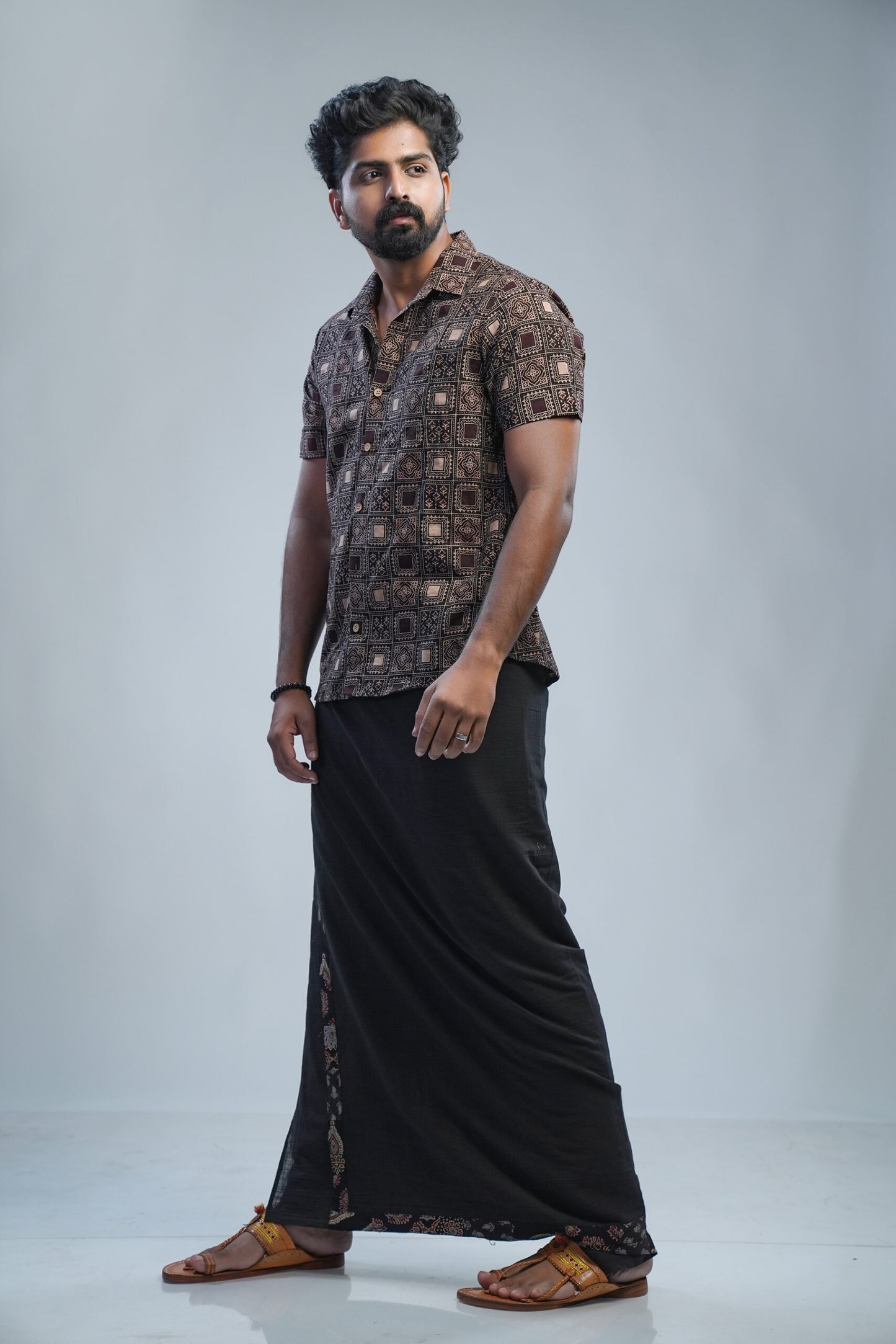 Black Ajrak Rangoli Print Shirt