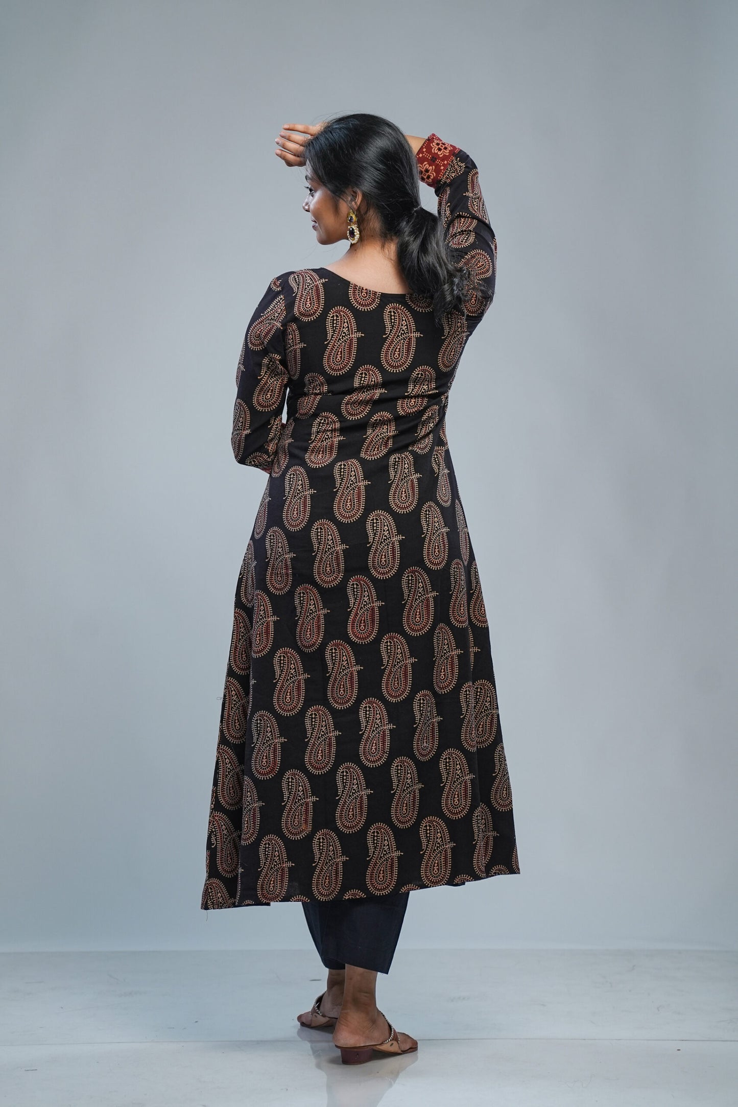 Black Ajrakh Paisley Printed A-Line Kurti