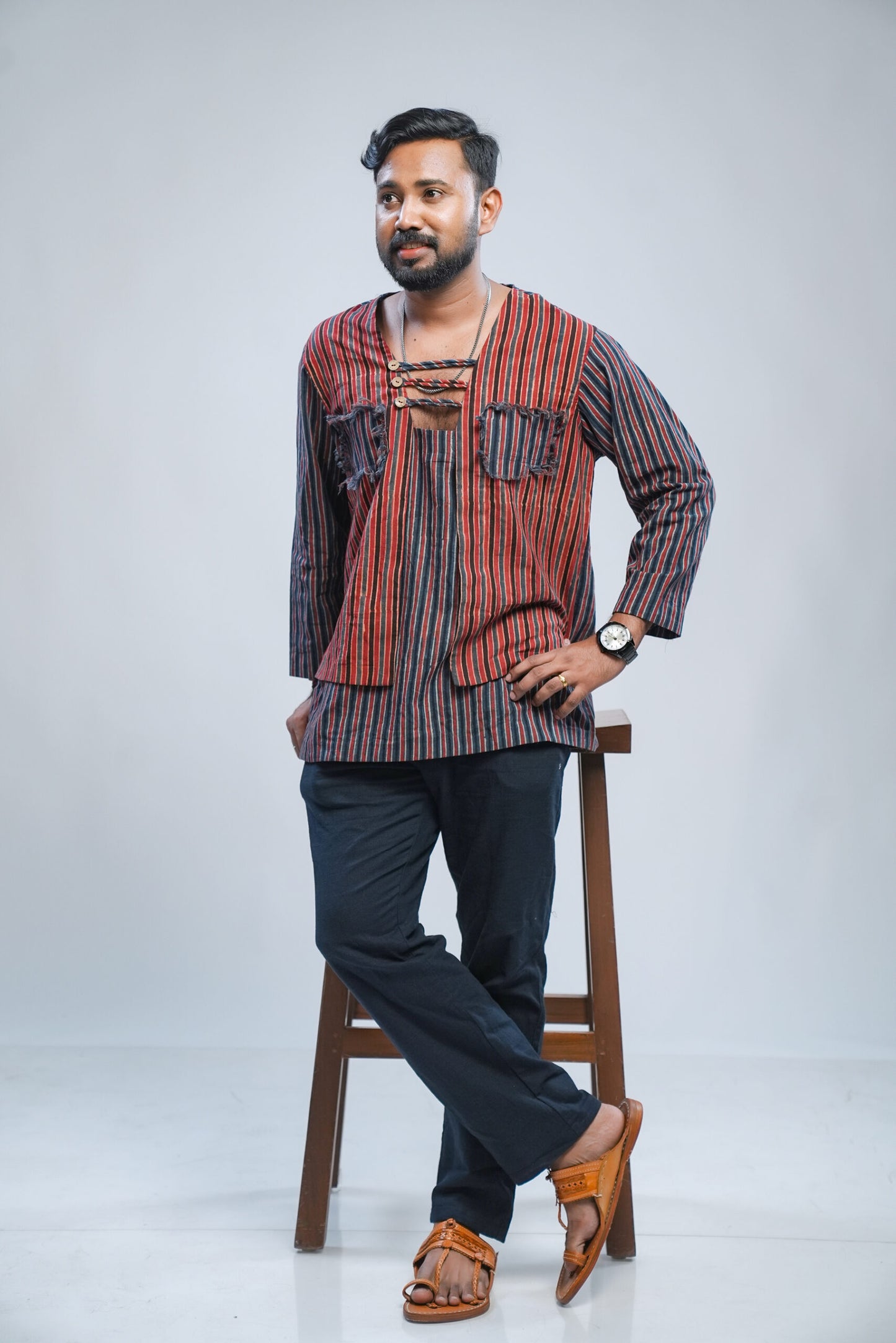 Striped Ajrakh Short Kurta