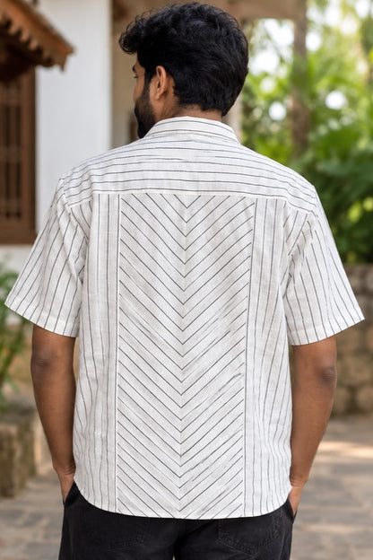 White Embroidery Shirt with Stripes