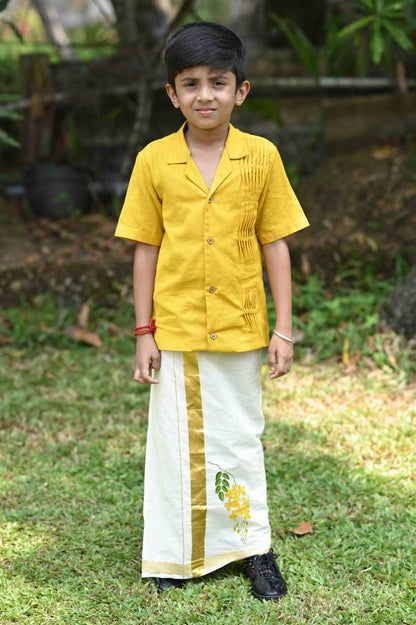 Kanikonna Handpainted Offwhite Kid Golden Border Velcro Dhothi