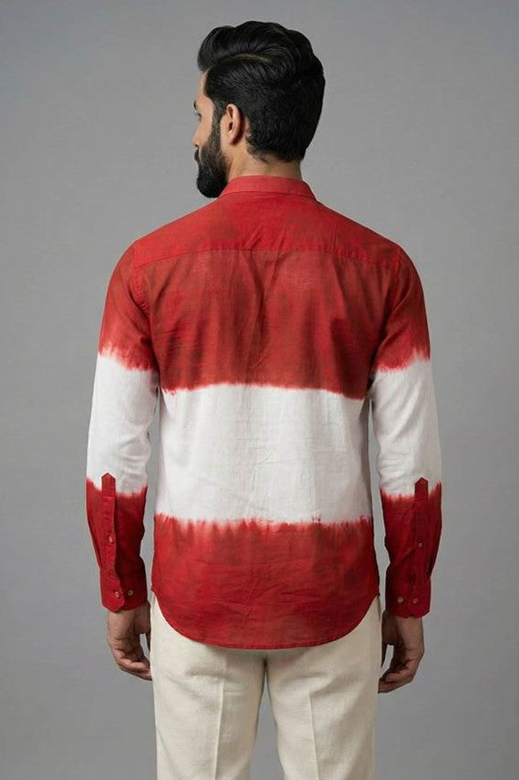 Red & White Shibori Handpainted Shirt