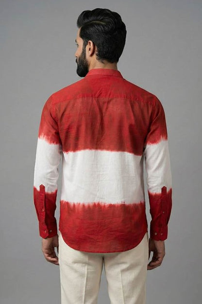 Red & White Shibori Handpainted Shirt